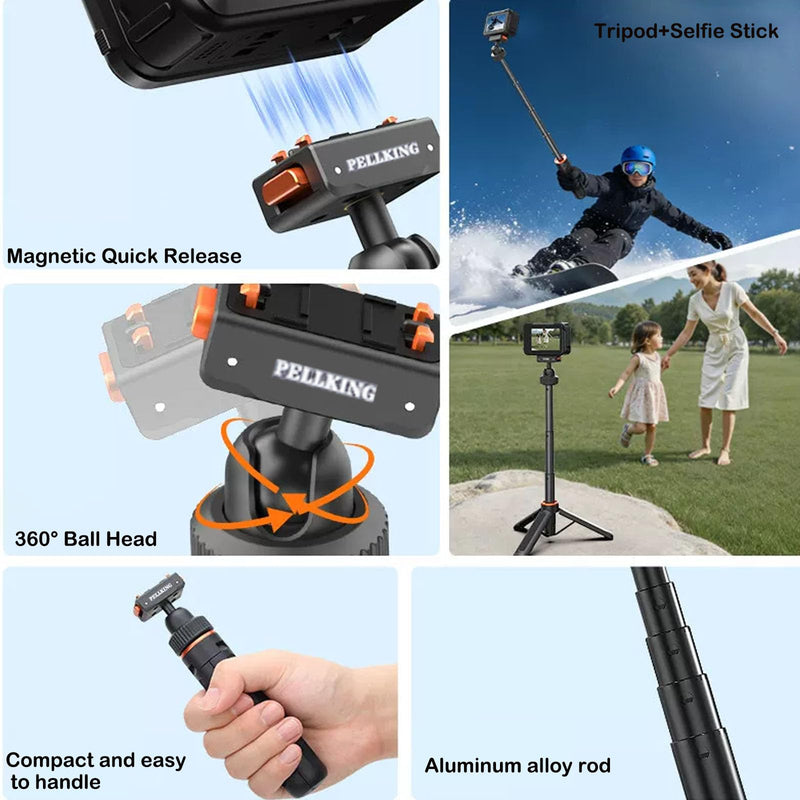 PellKing Selfie Stick & Carrying Case 2 in 1 Kit for Insta360 Ace Pro 2, 16.14in Selfie Stick Tripod with Magnetic Quick Release Mount, Portable Hard Case, Vlog & Travel for Insta360 Ace Pro 2