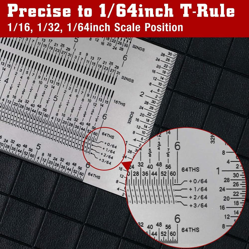 12 Inch T-Rule, Precision Marking T Rule, Woodworking T Square Ruler, Stainless Steel Hole Positioning Scribing Tool, Carpenter Measuring T-Square, with Pencil & 0.5mm Pencil Refill