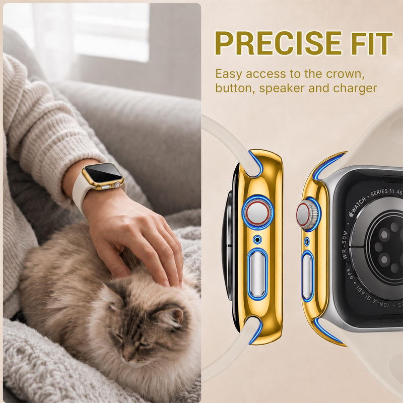 Gold Case with Screen Protector for Apple Watch 42mm Series 11 10 | Built-In Tempered Glass, Hard PC Shell, Touch Sensitive, HD Clear, Shatterproof Protective Design Gold 42mm (Series 11 10)