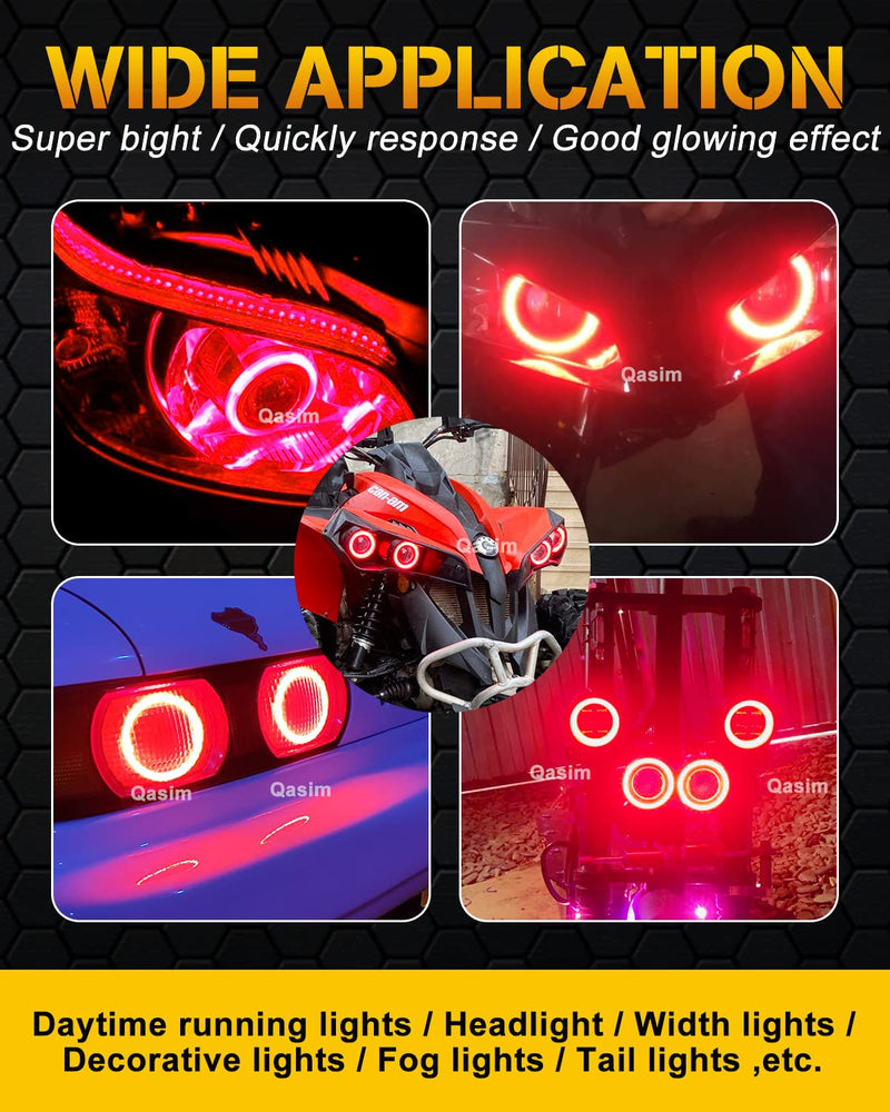 QasimLED 110MM Red Angel Eyes 78SMD COB LED Driving Light DRL Halo Ring Day Decorative Warning Lights 9-30V DC,1 Pair 110MM 4.33inch