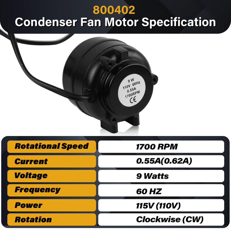 SP-B9HS16 Fan Motor, 800402 Condenser Fan Motor Replacement Parts, 9 watt 115V 1700 RPM AC Unit Refrigerator Swamp Cooler