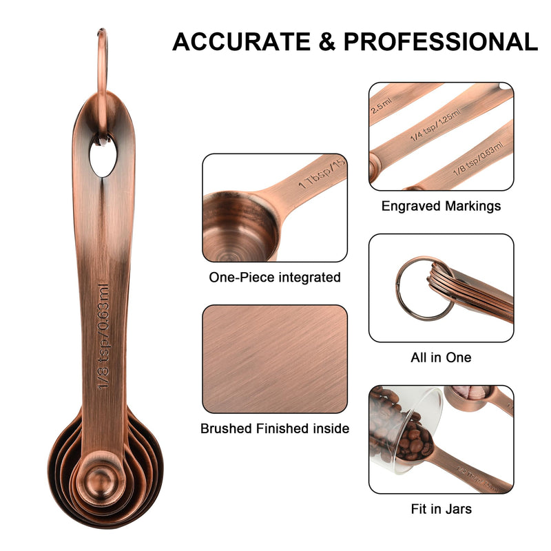 Copper Measuring Cups and Spoons Set 16, Dry&Liquid Stainless Steel Measuring Cups and Spoons, 7 Metric&US Measing Cups & 6 Measuring Spoons & Measure Equivalents for Kitchen&Baking A: 7cups+6spoons Copper