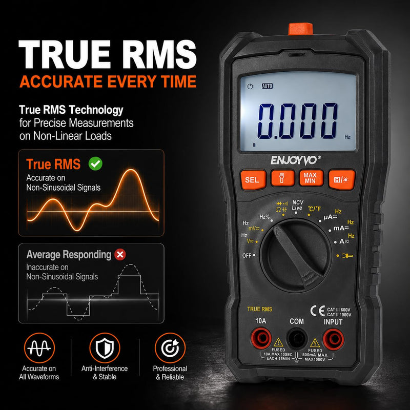 Digital Multimeter 5999 Counts TRMS, Auto-Ranging Voltage Tester with Temperature, Continuity, Capacitance, LED Flashlight, CAT III 600V