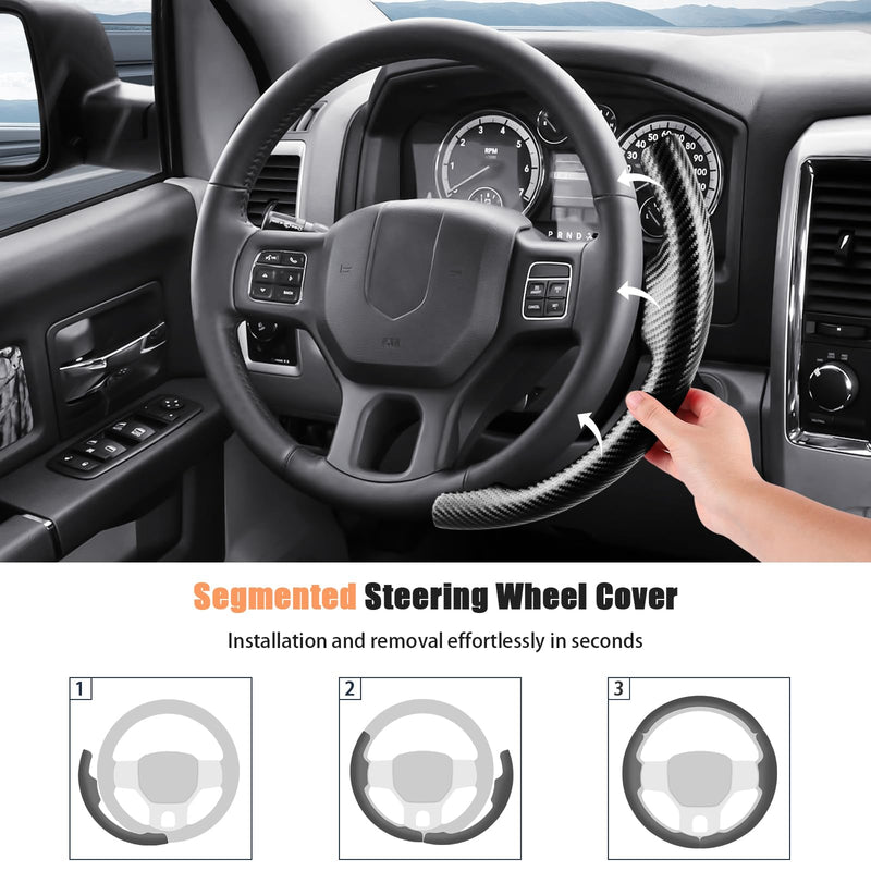 Aimato Customized Steering Wheel Cover for Dodge RAM 1500 2012-2018,RAM 1500 Classic 2019-2023,RAM 2500/3500/4500/5500 2012-2018 Thin,Anti-Slip,Scratch-Resistant Exclusive Car Accessory for RAM Matte Black