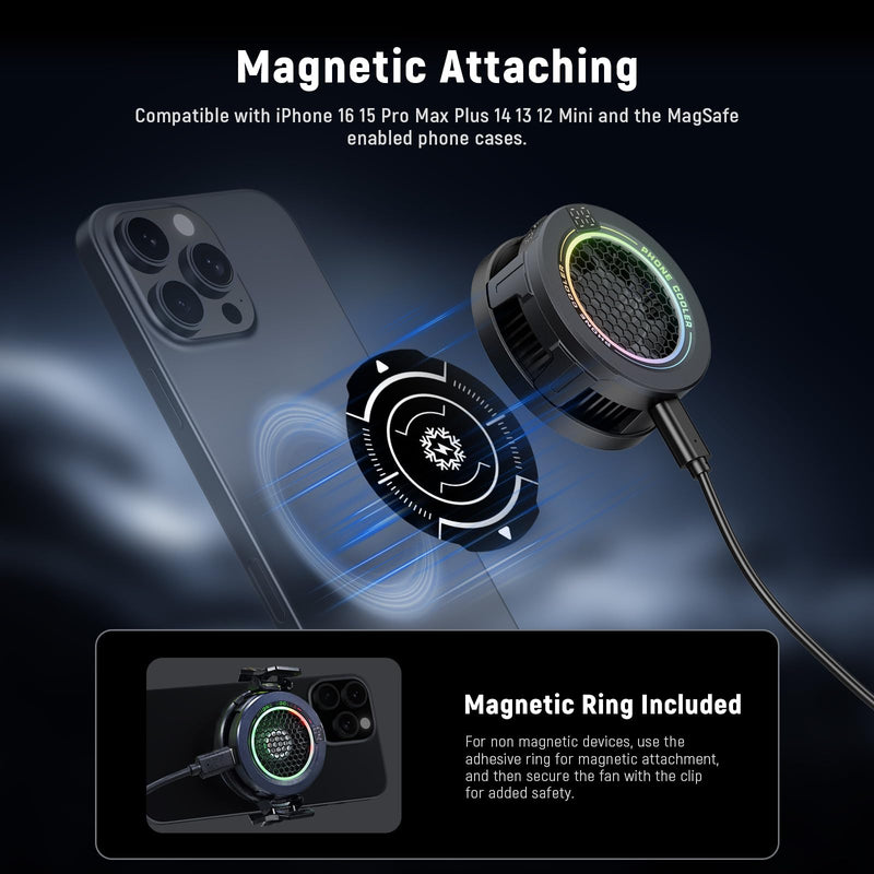 NEEWER BASICS Magnetic Phone Cooler, Low Noise USB Cooling Fan, PA069 | Smart Temp Control, RGB Light, Magnetic Ring & Clip, Compatible with iPhone 15 16 17 MagSafe Samsung iPad, for Gaming