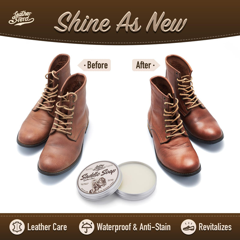 Saddle Soap for Leather, Leather Nerd Leather Cleaner Conditioner for Boots, 4.23 Oz with Sponge, All-Natural Protect Soften and Restore Shoes, Jackets, Purses, Gloves, Vinyl, and Leather Products