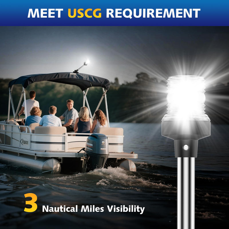 6 Inches Pontoon Stern Light Bimini Mount, Bimini Light for Pontoon Boat LED Waterproof IP67, 3NM Boat Anchor Lights LED Marine Folding Rear White Navigation Running Lights for Night 6 Inches