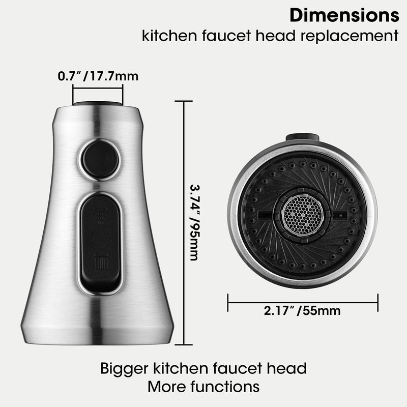 Kitchen Faucet Head Replacement, Pull Down Faucets Spray Head for Kitchen Sink, 3-Function Spray Nozzle, 15 Adapters Kit Compatible with American Standard, Brushed Nickel