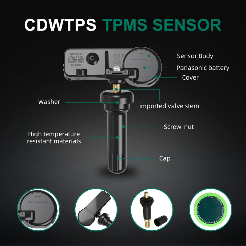 CDWTPS TPMS Sensor for Ford F150 4-Pack,315MHZ Tire Pressure Monitor System for or Ford F150 F250 F350 F450 F550,Escape,Fusion, Lincoln MKX MKC,Mercury Replaces# 9L3Z1A189A,DE8T1A180AA,DR3Z1A189A. four pieces sensors