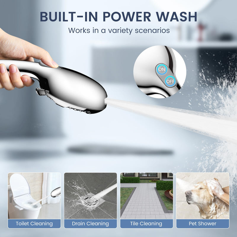 FEELSO Filtered Shower Head with Handheld, High Pressure 7 Spray Showerhead with Filters for Hard Water - Remove Chlorine, Reduce Dry Itchy Skin, Anti-clog Nozzles, Power Wash to Clean Tub, Tile & Pet Chrome