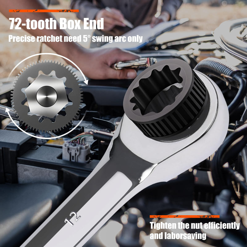 Egofine 10mm Ratchet Wrench, Ratcheting Combination Wrench Metric 10mm Wrench, Industrial Grade Gear Spanner with 12-Point Design, 72-Tooth Ratchet, Chrome Vanadium Steel