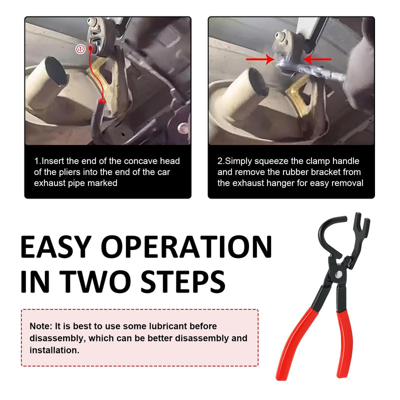 Exhaust Hanger Pliers, Rubber Exhaust Hanger Removal Tool, Universal Cars Handle Clamp Tool, 11.6" Head Recessed Non-Slip Handle Clamp (Red)