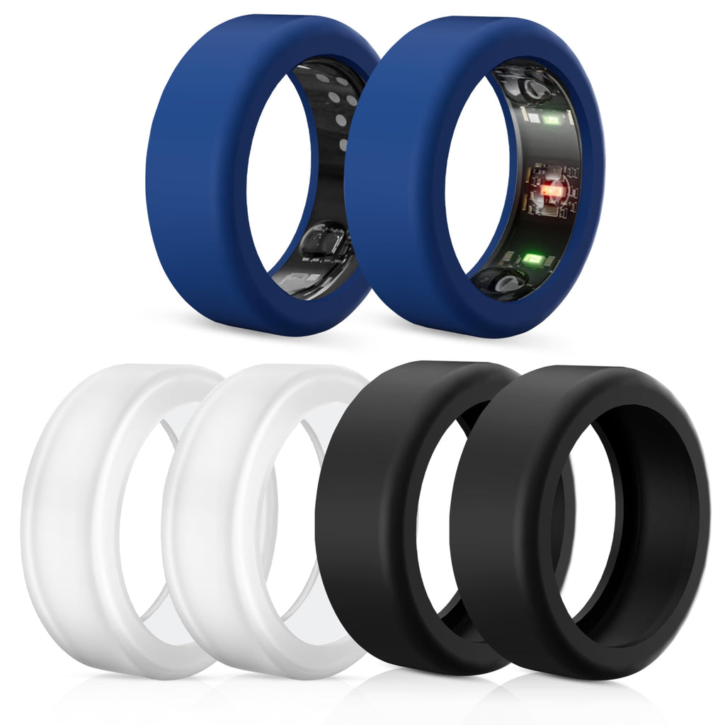 6 Pack Ring Cover Compatible with Oura Ring Protector, Silicone Elastic Case Compatible for Oura Ring Gen 3 Working Out Accessories Men Women-2Black+2Clear+2Blue-M for 11 12 13 2Black+2Clear+2Blue M for 11/12/13