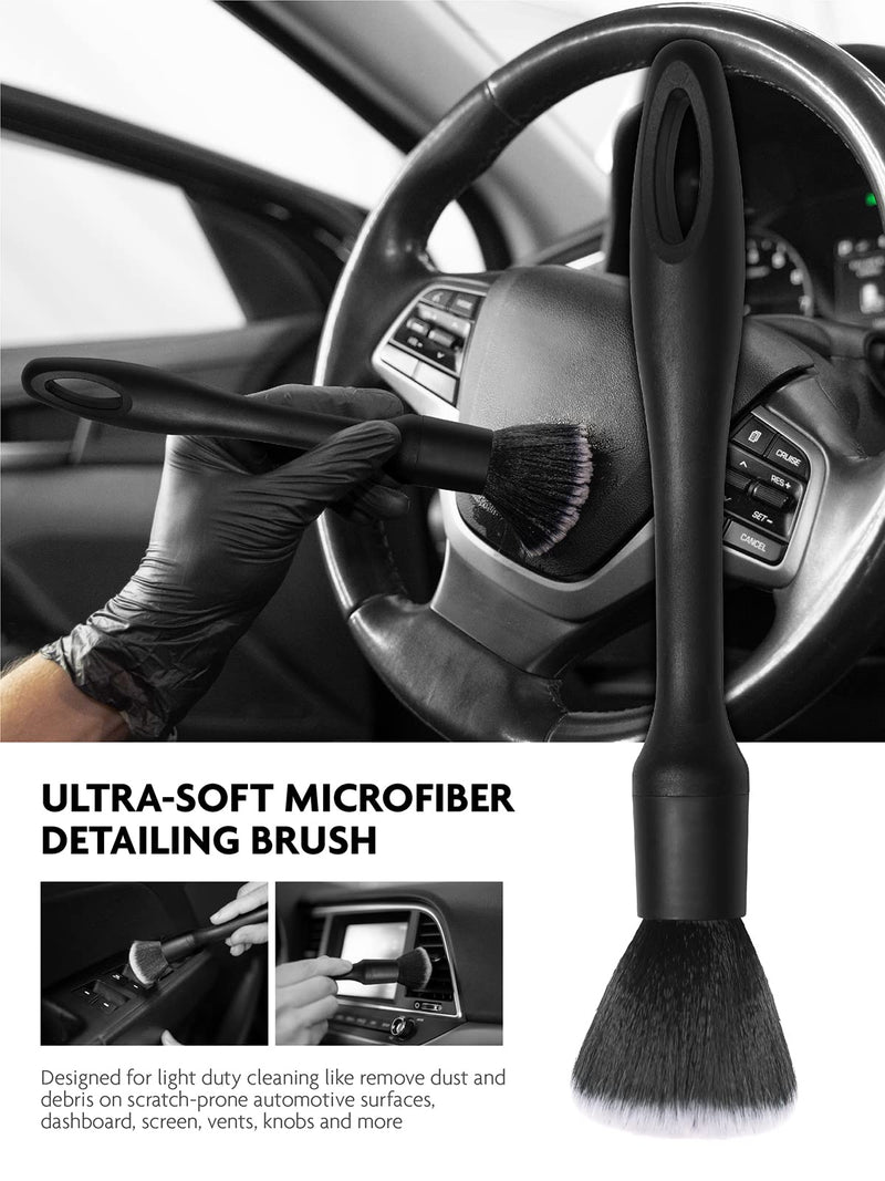 Fantasticlean 9PCS Car Interior Detailing Set, Microfiber Cloth & Applicator, Single-Head Detailing Brushes, Natural Bristles, Scratch-Free & Ultra-Soft for Seats Leather Care or Cleaning brown