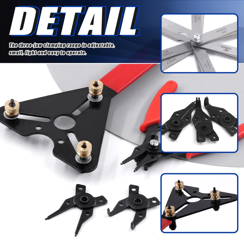 Glarks 3Pcs AC Clutch Holding Tool Adjustable Clutch Holder and 4 in 1 Snap Ring Pliers with Feeler Gauge Assortment Kit Compatible with Domestic and Import Vehicle AC Compressors