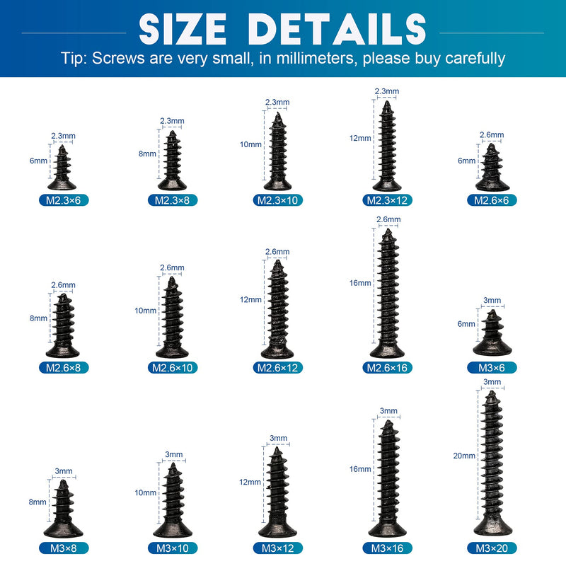 NINDEJIN 1170pcs M1.4/1.7/2/2.5/3 Phillips Flat Head Computer Laptop Screws Kit + M2.3/ M2.6/ M3 Tapping Screws Assortment Kit