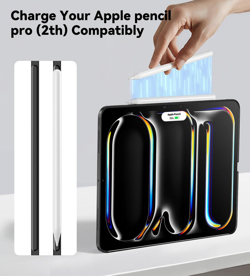 Matekxy Magic Keyboard Compatible Case for iPad Pro 13 Inch M4 2024/M5 2025 | Case with Smart Connector, Full 4-Side Protection & Magnetic Pencil Alignment Guide, Slim Cover, Black