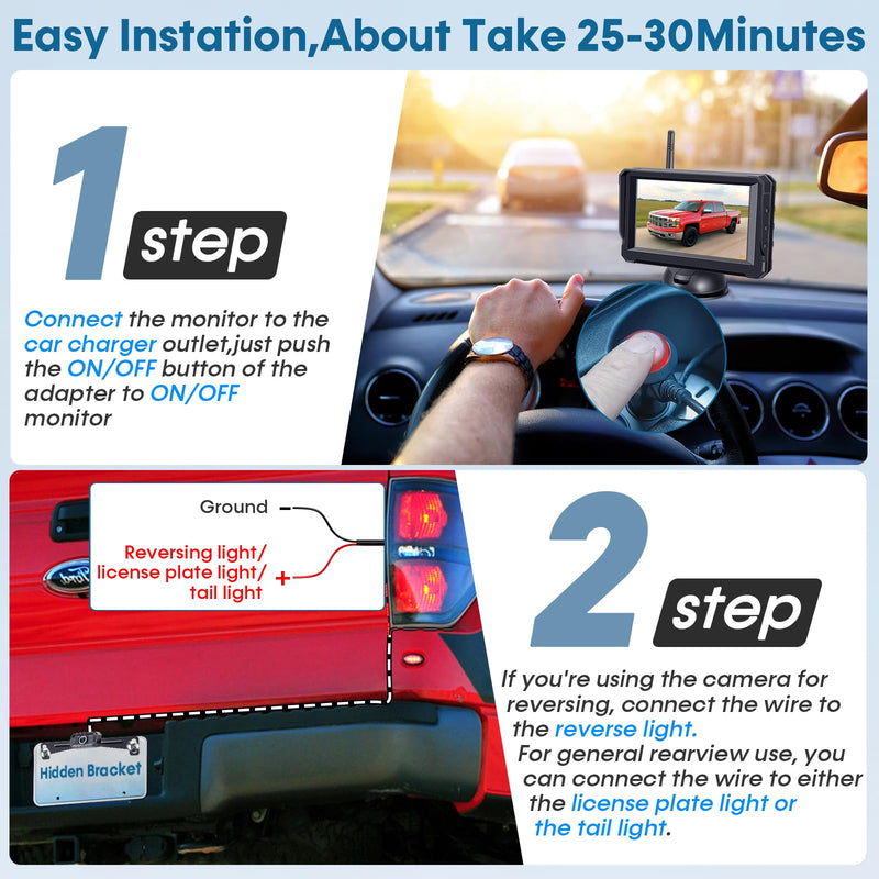 Wireless Backup Camera for Trucks: 5 Inch 1080P HD Display, Rear View Camera, IP69K Waterproof, Night Vision, Dual-Camera Support, DIY Installation, Customizable Parking Lines by Befumly H21 5'' + License Plate Camera