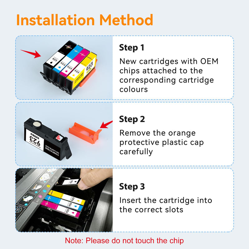 923 Ink Cartridges Combo Pack Replacement for HP 923 Ink Cartridge | Work for OfficeJet 8120 8122e 8123 OfficeJet Pro 8130 8135e 8138e 8139e Printer Without Chip (4 Pack)