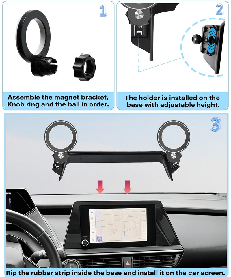 Car Phone Holder for Toyota Prius 2023 2024 2025 2026 8" Screen Accessories | MagSafe Strong Magnetic Clip-On Cell Phone Mount, Dual Slots for Driver & Passenger, 360° Rotatable Hands-Free Holders for 2023-2026 Prius (8" Screen DUAL SLOTS HOLDERS)