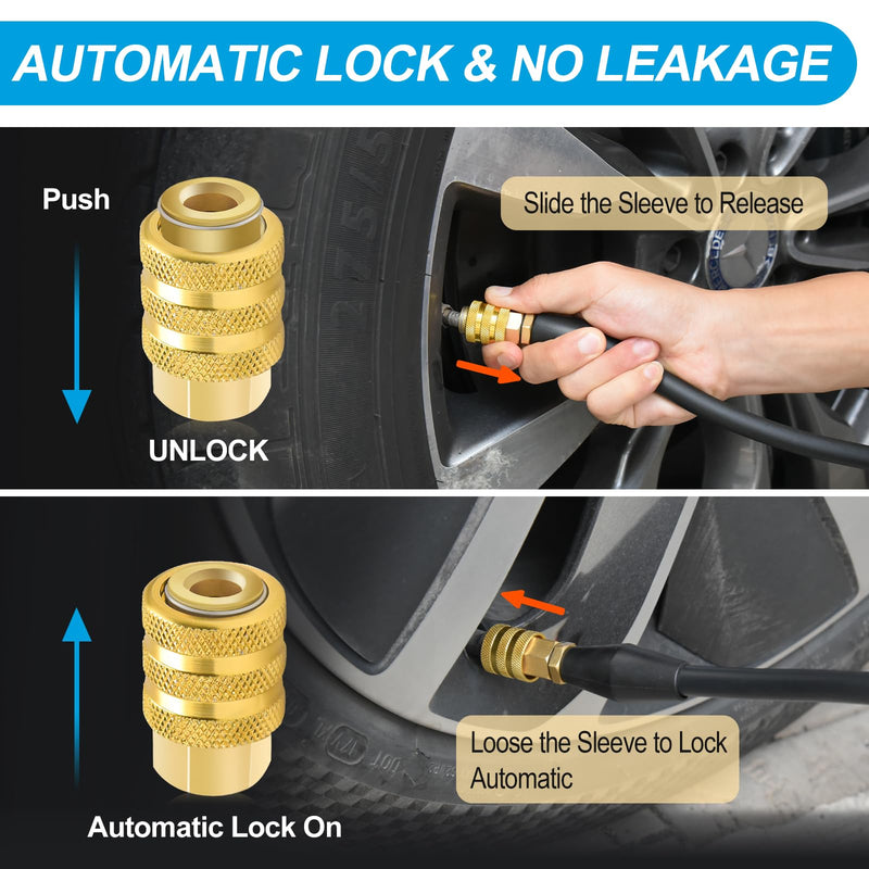 Closed Air Chuck,1/4 FNPT Brass Tire Air Chuck, Locking Air Chuck Quick Connect for Tire Inflator Gauge and Air Compressor (3 Pack)