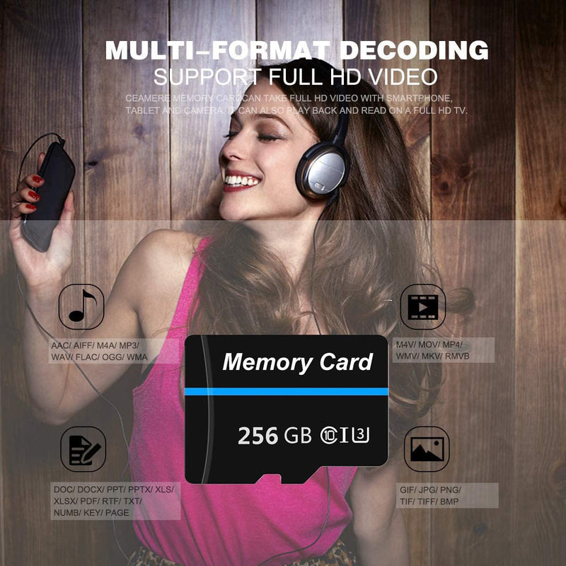 Memory Card 256GB Mini TF Card Ultra High Speed Smart Card for Android Phones,Action Camera,Tablets Expanded Storage White&Blue