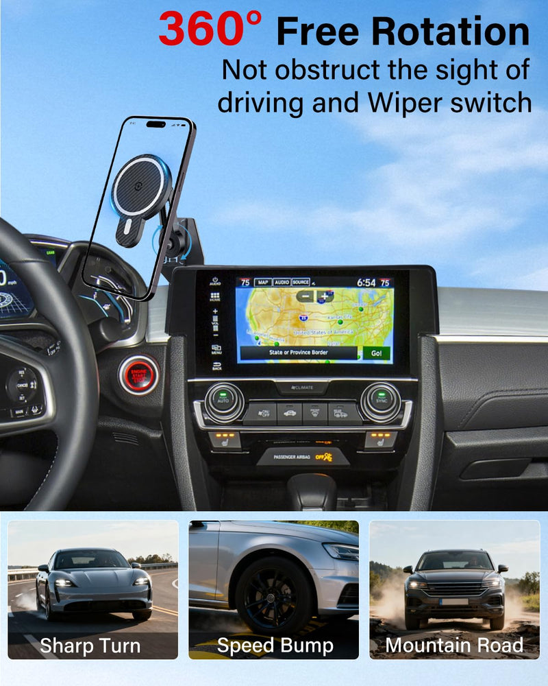PZK Car Phone Mount for 2016-2021 Honda Civic Accessories 7-inch Screen | Magnetic 15W Fast Wireless Charger Phone Holder for LX/EX/Touring/Si/EX-L 360° Rotation Extension Rod Not Affect Vent Honda Civic 2016-2021 (With Extension Rod)