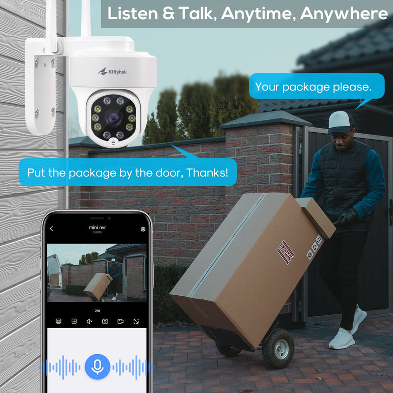 Kittyhok PTZ Security Camera Wireless Outdoor | 2K FHD Wireless Cameras for Home Security with 360 Viewing, Auto Tracking, Spotilght Color Night Vision, Human Detection, Up to 256GB microSD Card