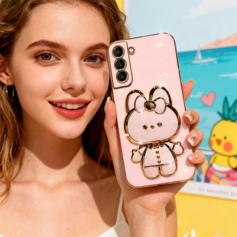 for Samsung Galaxy A37/A56/A36 Case for Women Girls,Cute Hidden Rabbit Bunny Stand Design,Luxury Plating Glitter Soft Silicone Girly Phone Case for Samsung A37 5G Pink | Samsung A37 Phone Case for Women Girls Slim Soft TPU Bumper with Camera Protection...