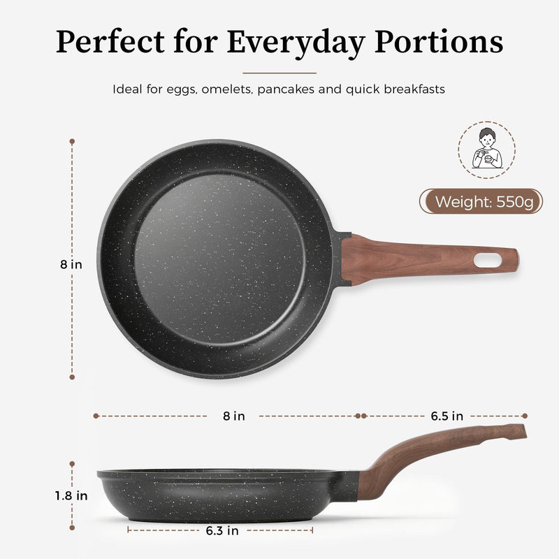 YASHE 8 Inch Granite Nonstick Frying Pan for Induction & All Stovetops | PFOA/PFOS Free Scratch Resistant with Stay-Cool Handle Cooking Skillet Pan Non-Toxic Omelette Pan Gray