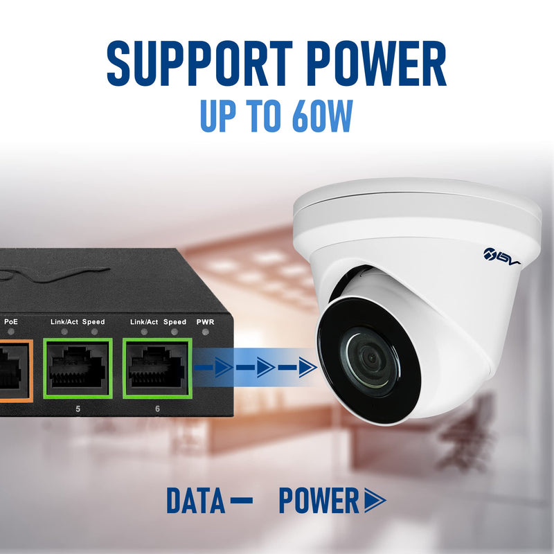 BV-Tech 6 Port PoE+ Switch 4 PoE+ Gigabit Ports with 2 Gigabit Uplink – 60W – 802.3at + 1 High PowerPort | Desktop Fanless Design | Sturdy Metal Housing Gigabit-2 Uplinks