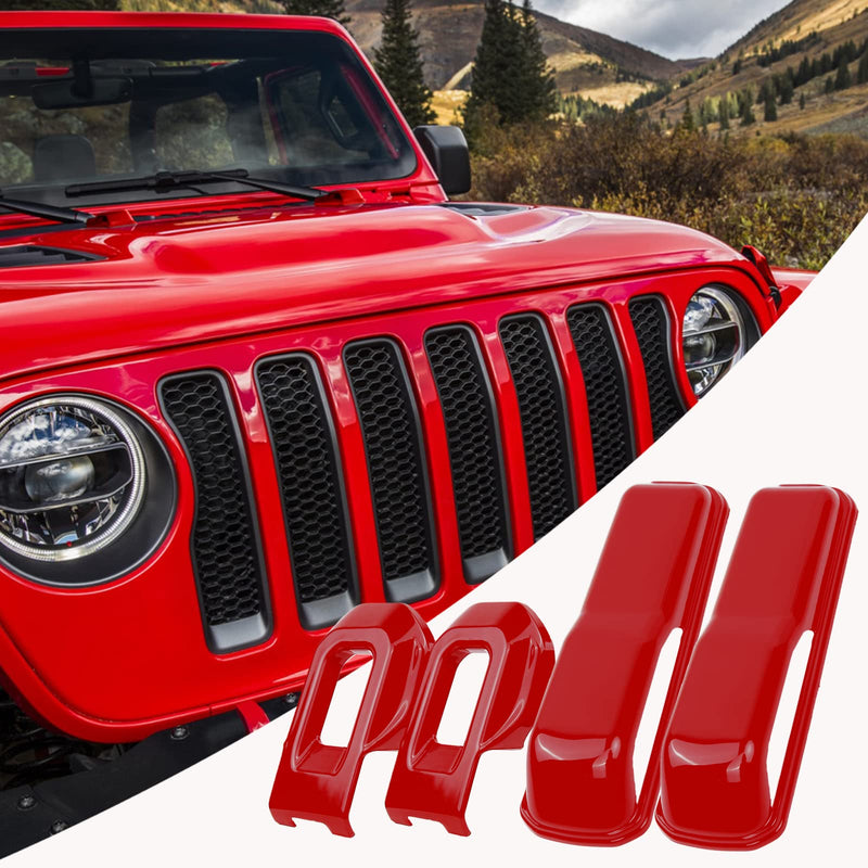 Hood Latch Lock Catch Brackets Cover and Engine Hood Hinge Cover Set, for 2018-2021 Wrangler JL JLU & 2020-2021 Gladiator JT Exterior Accessories Decoration Stickers 4PCS (Red） Red
