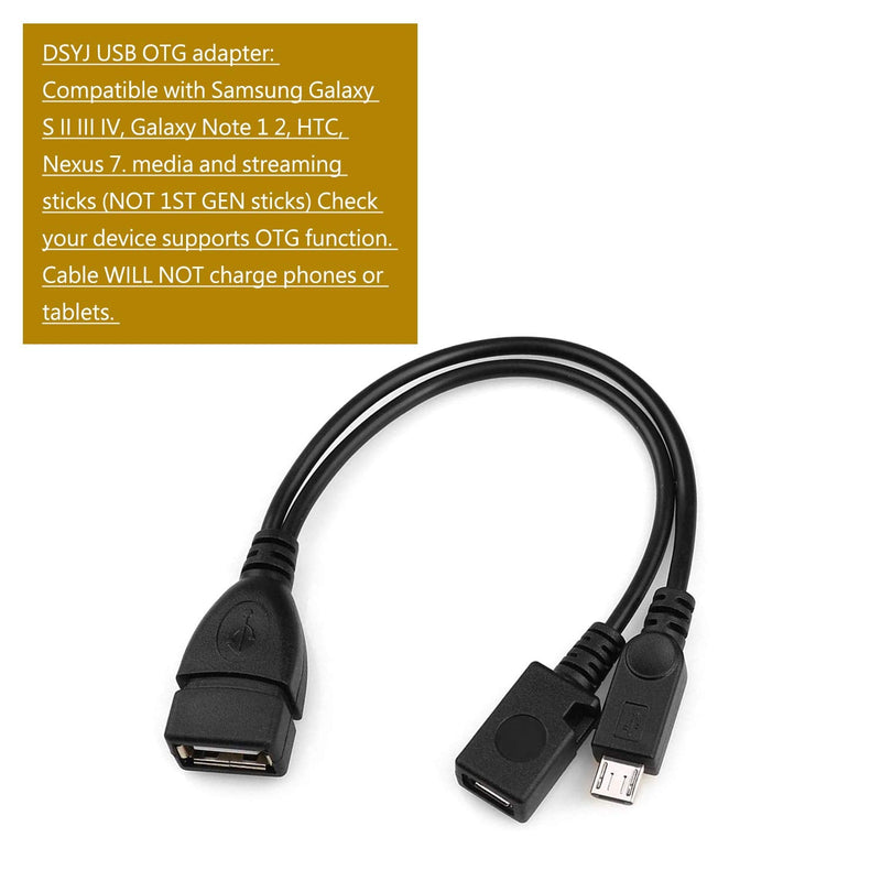 Micro USB Host OTG Cable with Micro USB Power for Samsung S7 Edge, S6 Edge, S5, S4 & Nexus 10 9 7 4 Player + All Others 2 Pack