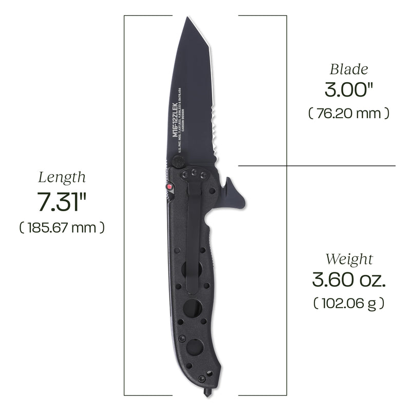 CRKT M16-12ZLEK EDC Folding Pocket Knife: Law Enforcement Everyday Carry, Black Serrated Edge Blade, Tanto, Automated Liner Safety, Nylon Handle, Reversible Pocket Clip Satin Blade / Nylon Handle