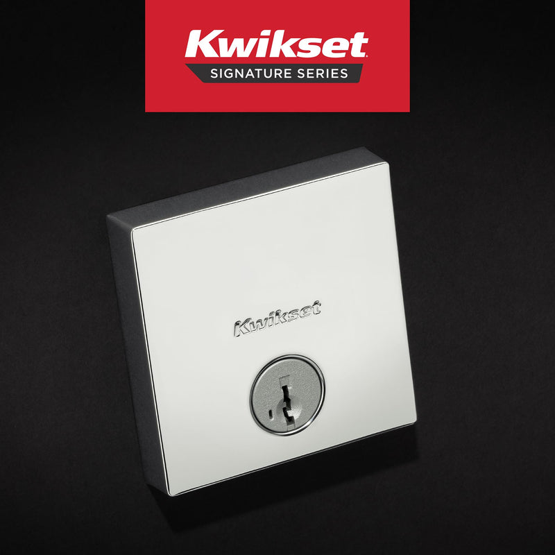 Kwikset Downtown Deadbolt Lock, Polished Chrome Square Exterior Keyed Front Entry Door, Pick Resistant SmartKey Rekey Security, Single Cylinder Dead Bolt