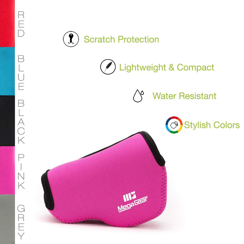 MegaGear MG073 Ultra Light Neoprene Camera Case compatible with Sony Alpha A5100, A5000 with 16-50mm Lens, NEX-5T, NEX-3N, NEX-5R - Hot Pink