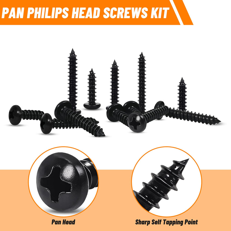 410 PSC Stainless Steel Black Screw Assortment Kit - #4#6#8#10 Phillips Pan Head, Self-Tapping for Wood & Metal 410PCS Black