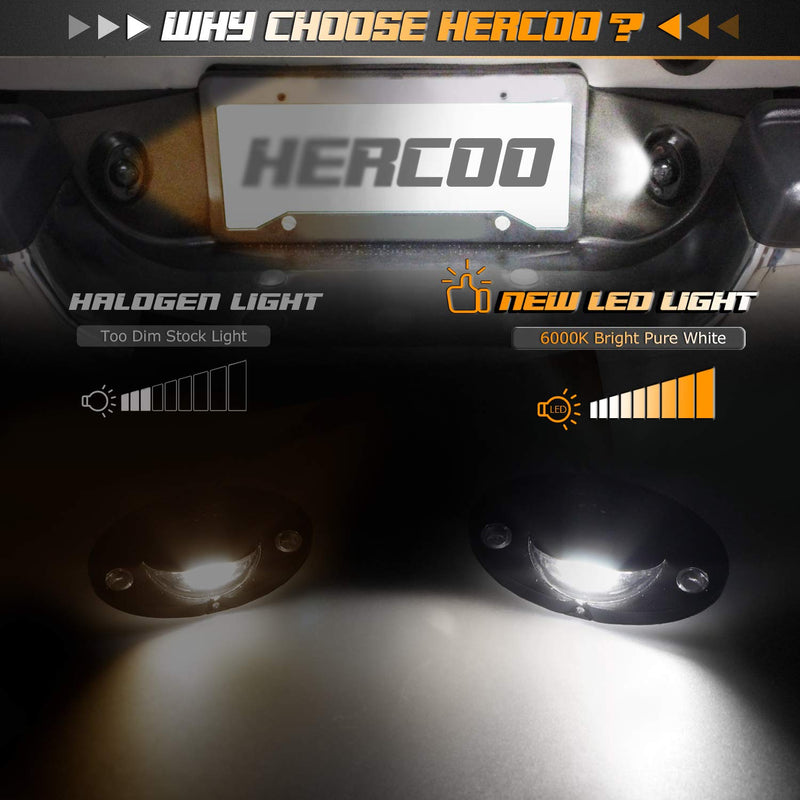 HERCOO LED License Plate Light Lens Rear Lamp Socket Wiring Harness Pigtail Black Housing Compatible with 1994 1995 1996 1997 1998 1999 2000 2001 2002 Dodge Ram 1500 2500 3500 Pickup Truck Step Bumper Black lens & wiring harness + White LED