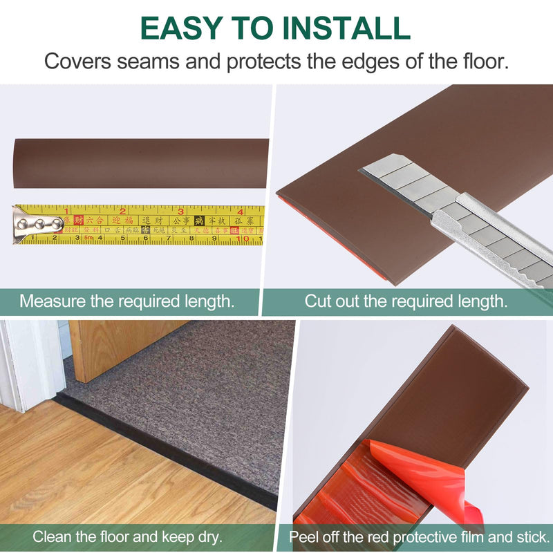 uxcell Floor Transition Strip Self Adhesive, 3" Wide PVC Flat Laminate Door Cover Strip for Laminate Doorway Width Less Than 3 Inch Coffee 9.84Ft 9.84Ft, 3in