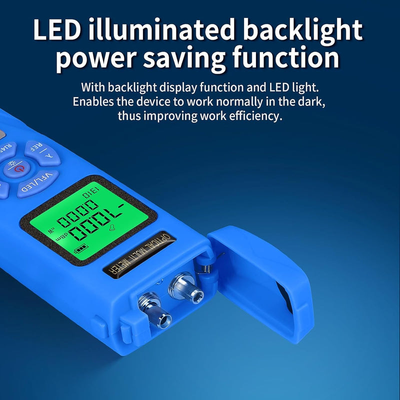 Rechargeable Fiber Optic Power Meter L-C70 (-70 - +10 dBm) Mini Fiber Optic Cable Tester SC/FC/ST 2.5mm Universal Interface, Integrated OPM VFL LED RJ45 Functions, with 1 FC-LC Adapter (OPM-VFL-50) OPM with VFL 50KM
