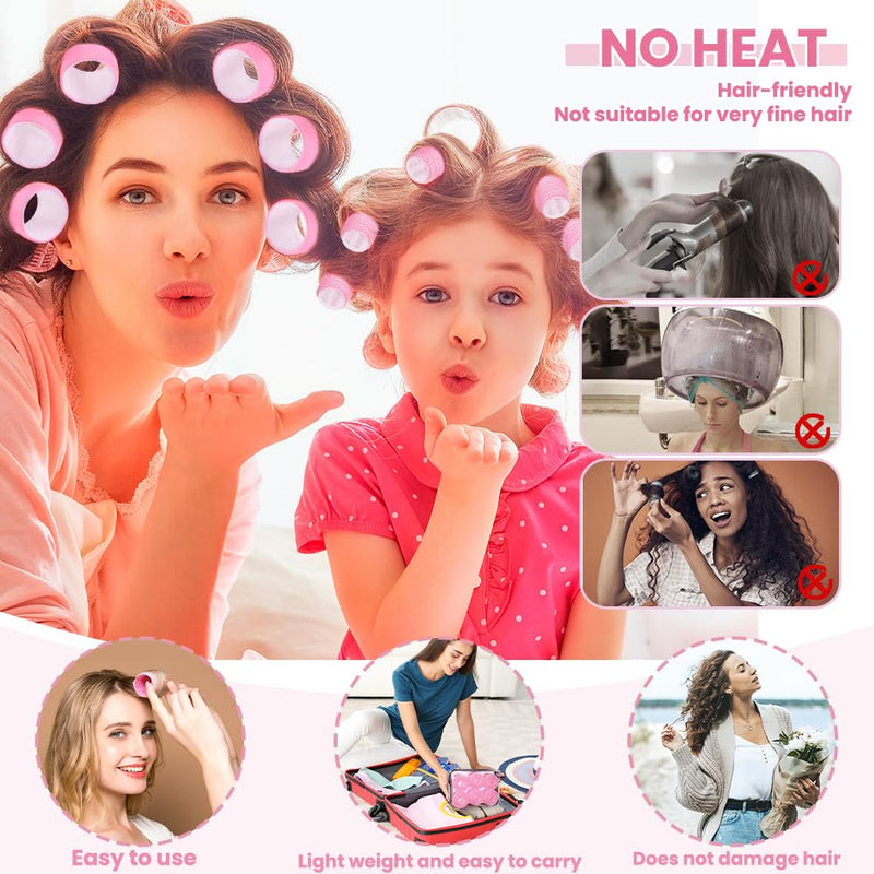 JOLCEEY 50pcs Hair Rollers with Clips, Jumbo Large Medium Small Rollers for Hair Volume Big Hair Curlers Rollers for Long Medium Short Hair DIY Hairdressing (Pink) 50PCS-C