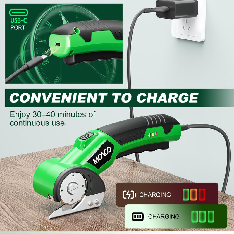Cardboard Cutter, Rechargeable Cordless Electric Scissors, Upgrade 4V Electric Box Cutter with 2 Blades, Safety Lock & LED Light, Powerful Cutting for Cardboard Box, Plastic, Leather, Fabric
