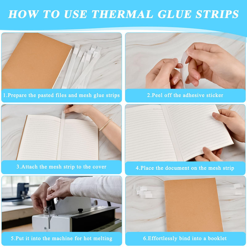 Supkiir 60Pcs Thermal Glue Strips With Mesh Backing, 0.47inch/12mm for Book Binding Repair, Hot Melt Adhesive With 86-100 Sheet Capacity