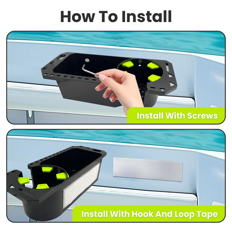 Gocozer Boat Cup Holder with Rubber Tab, Universal Boat Storage Organizer - 2 Ways Installation: Drill or Adhesive Black-2PCS