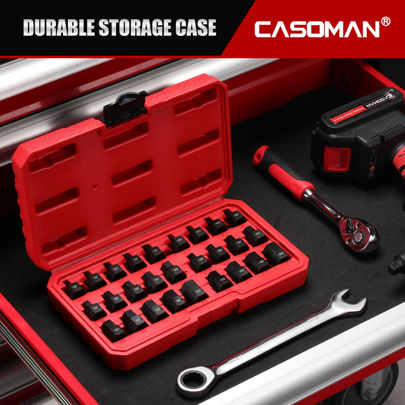 CASOMAN 27-Piece 3/8" Drive Low Profile Impact Hex Bit Socket Set, S2 Steel Allen Bit Socket Set, SAE & Metric, Includes Storage Case