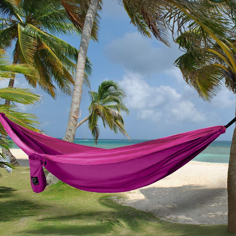 Gold Armour Camping Hammock - Portable Hammock Single Hammock Camping Accessories Gear for Outdoor Indoor Adult Kids, USA Based Brand (Fuchsia & Pink) Fuchsia & Pink
