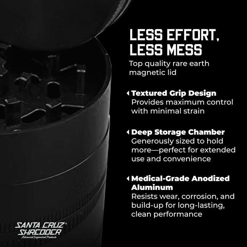 Santa Cruz Shredder Metal Herb Grinder Knurled Top for Stronger Grip 3-Piece Large 2.7" (Black) 2 3/4″ Diameter, Height : 1 3/4" Black