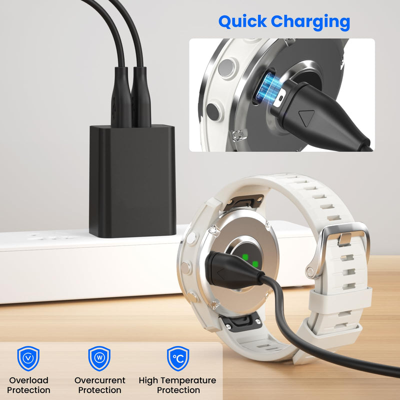 2Pack for Garmin Watch Charger Cable with Dual USB-A Ports Wall Charger | Fit Garmin Fenix, Forerunner, Vivoactive, Vivomove, BarkLimiter, Enduro, Approach, Venu, Impact, Instinct, Quatix, Epix, D2 3.3 Inches