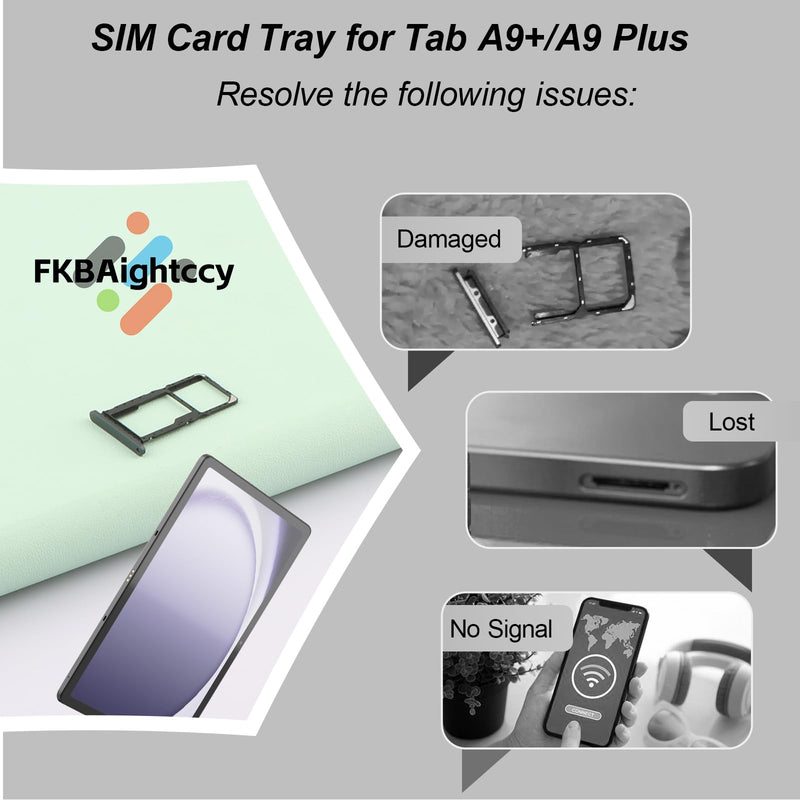 2PCS Sim Card Tray for Samsung Galaxy Tab A9+/A9 Plus SD Card Tray for Galaxy Tab A9+/A9 Plus SM-X210 SM-X215 SM-X216 Slot Holder Replacement with Open Eject Pin(Balck)