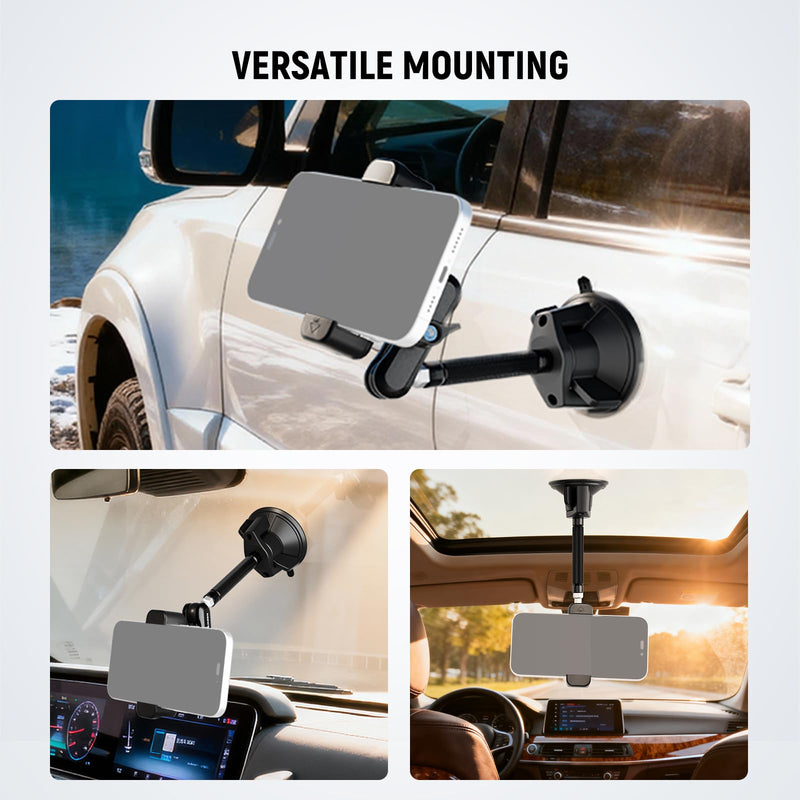 NEEWER Phone Holder for Your Car, 360° Rotating Vacuum Suction Cup Metal Cell Phone Mount Extended Magic Arm Compatible with iPhone Samsung for Windshield Skylight Navigation Video Recording, PA137